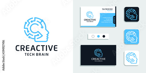 Artificial intelligence human brain logo illustration and business card design inspiration template 