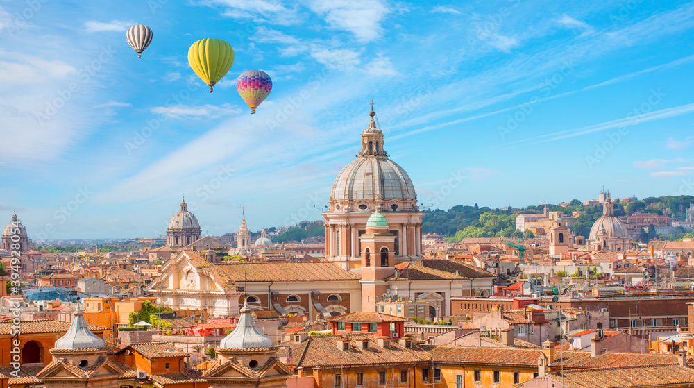 Hot air balloon flying over St Peter Cathedral - Rome, Italy - Rome, Italy