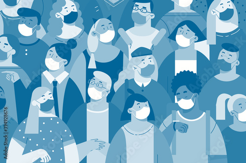 People in white face masks print concept