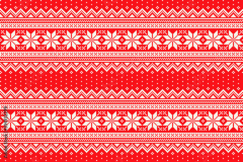 Winter Holiday Pixel Pattern. Traditional Christmas Star Ornament. Scheme for Knitted Sweater Pattern Design. Seamless Vector Background.