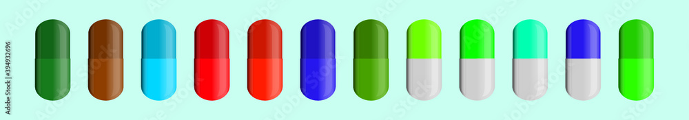 set of pills cartoon icon design template with various models. vector illustration isolated on blue background set of pills cartoon icon design template with various models. vector illustration isolated on blue background