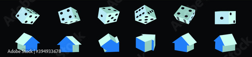 monopoly pieces and dice cartoon icon design template with various models. vector illustration isolated on black background