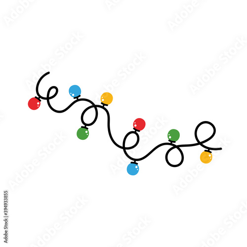 Tangled wire with colorful christmas lights vector cartoon illustration isolated on white background.
