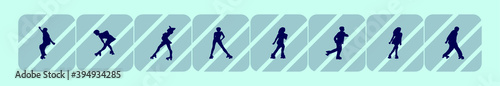 Flat style illustration of roller skates. Cute illustration of running girl and boy. Cartoon character on blue background