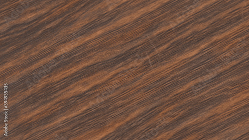 Aged walnut wood. The background of solid natural wood is brown with slight damage. It can be a table or wall surface. Textured diagonal strips of wood. 3D-rendering