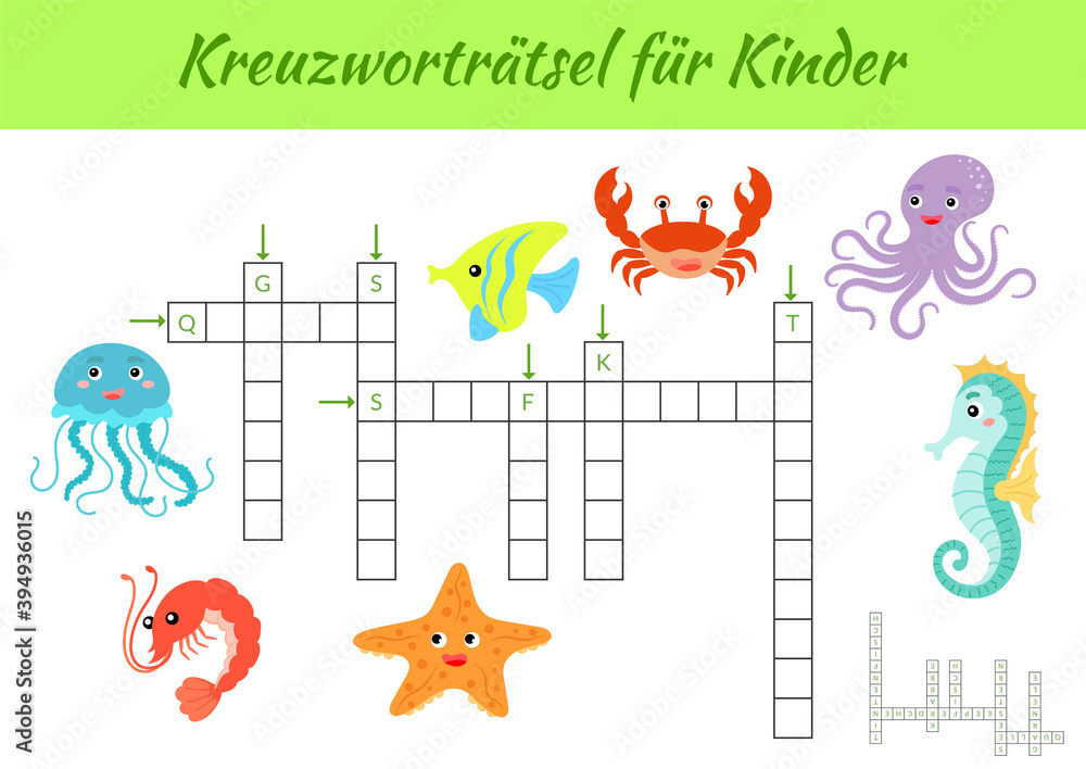 Kreuzworträtsel für Kinder - Crossword for kids. Crossword game with