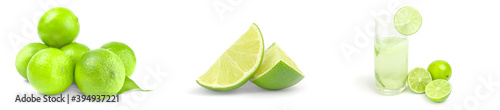 Collection of limes on a isolated white background