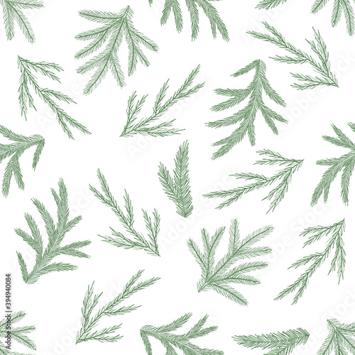 Seamless pattern with hand drawn cones xmas tree. Christmas vector illustration.