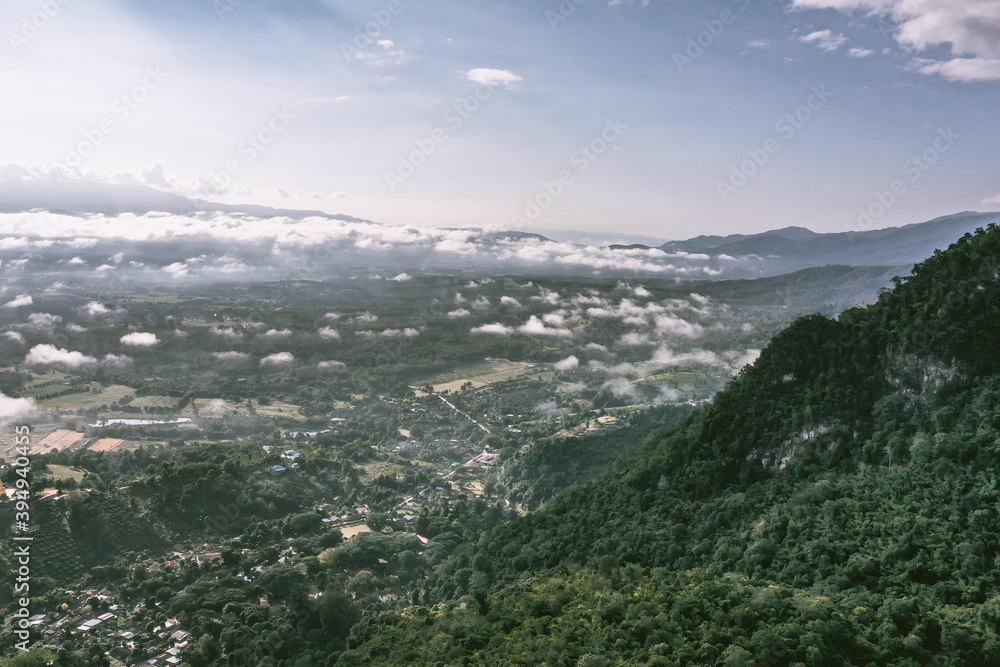 Fototapeta premium Aerial view of Chiang Dao mountain, Chiang Mai, Thailand