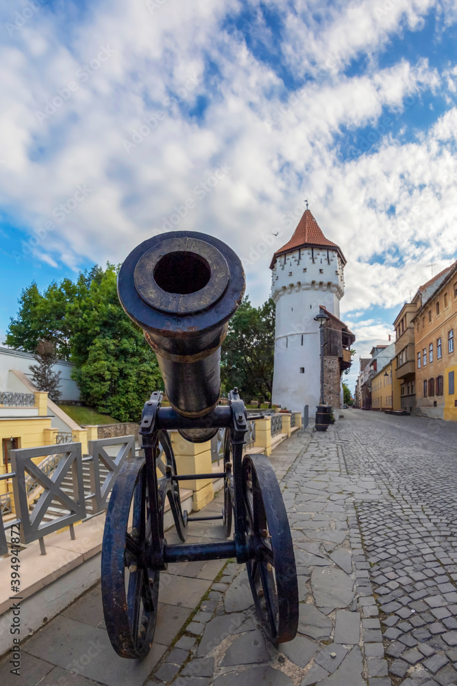 Medieval cannon on Fortress Street, Sibiu, Transylvania, Romania Medieval cannon on Fortress Street, Sibiu, Transylvania, Romania