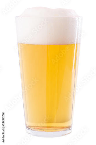 pint glass of white beer isolated on white