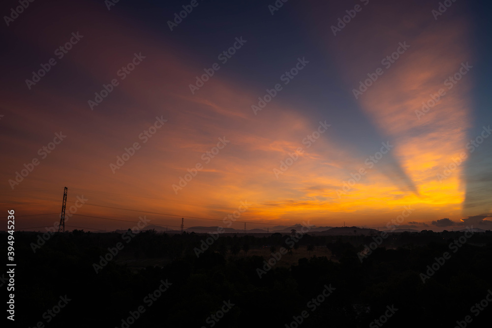 Beautiful sunrise sky for background in Phang Nga Thailand.