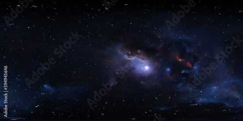 360 degree equirectangular projection space background with nebula and stars  environment map. HDRI spherical panorama