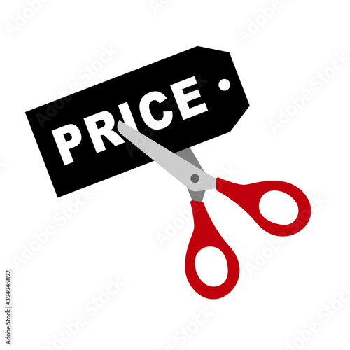 scissors cut the label price. vector illustration