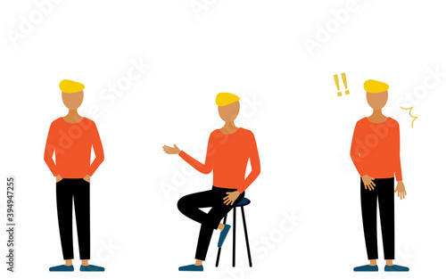 人物のポーズセット　ポケットに手を入れる・椅子に座る・驚く