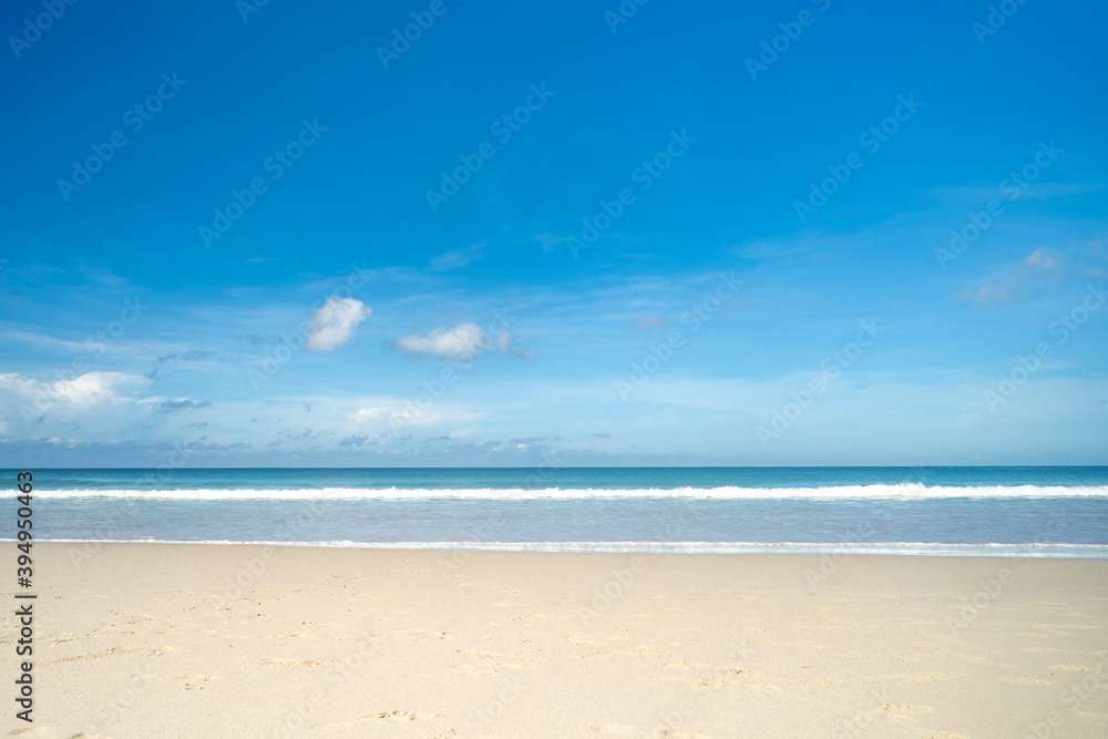 Beautiful beach background against blue sky in Phuket Thailand.
