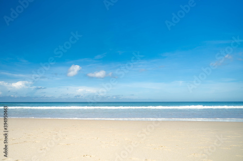 Beautiful beach background against blue sky in Phuket Thailand.