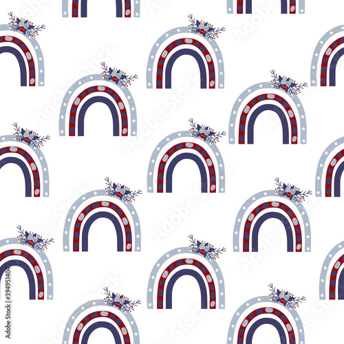 Seamless Christmas pattern with rainbows , vector