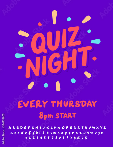 Quiz night. Vector lettering invitation.