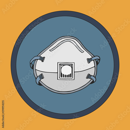 N95 mask to protect outdoor air pollution. Dust protection devices in the air. Safety breathing face masks. Hand drawn color pictogram. Vector icon.