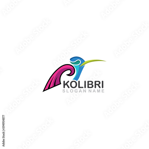 Abstract colorful colibri bird logo line outline creative vector icon illustration template