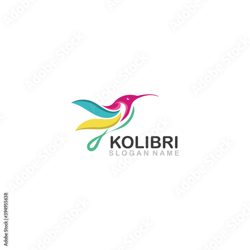 Abstract colorful colibri bird logo line outline creative vector icon illustration template