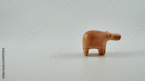 Little Hippo from clay material handmade. Copy space