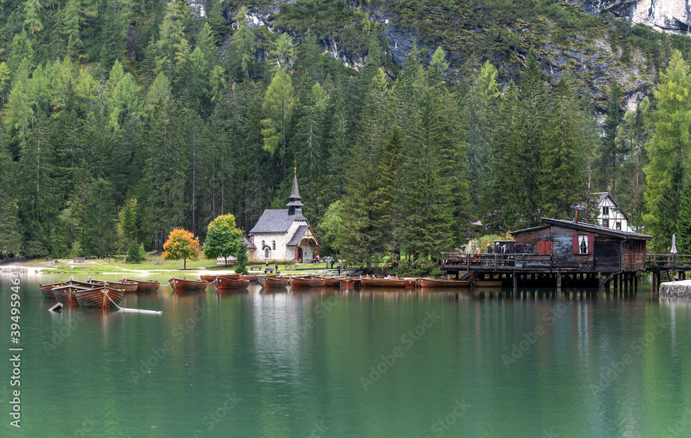 Pragser Wildsee Church Boats Dolomites