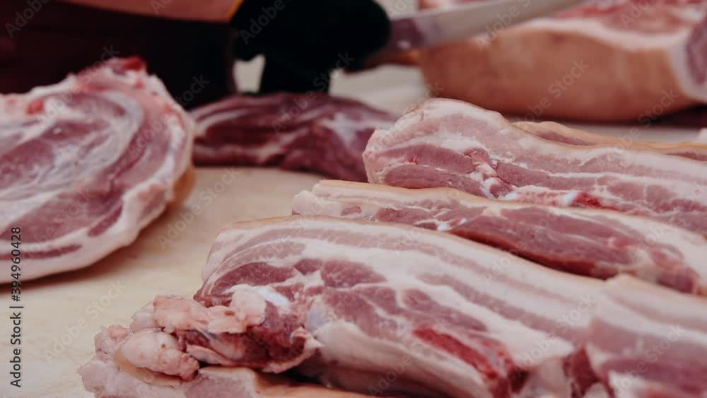 pork meat cutting factory many piece raw pork meat cutting factory many piece raw