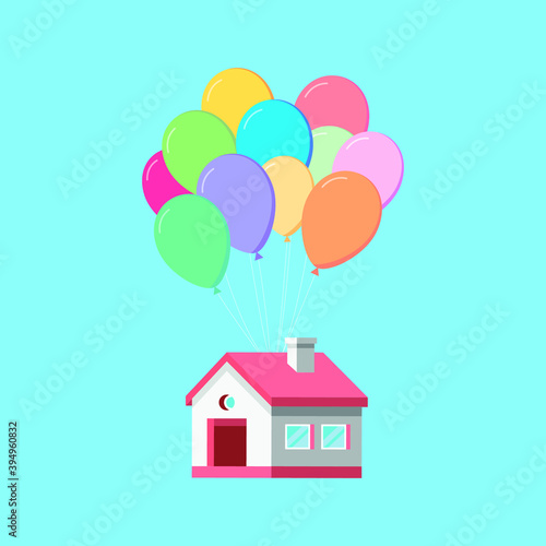 Flying house with ballons vrctor illustration