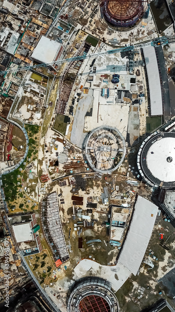 Obraz premium View from above, top down stunning aerial view of a construction site in Kuala Lumpur, Malaysia.
