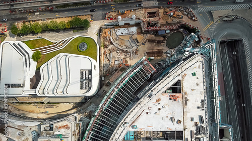 Photography View from above,  top down stunning aerial view of a construction site in Kuala Lumpur, Malaysia