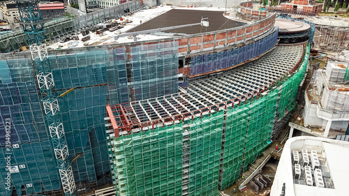 Photography View from above,  top down stunning aerial view of a construction site in Kuala Lumpur, Malaysia