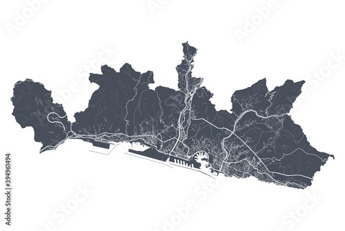 Genoa map. Detailed map of Genoa city poster with streets. Cityscape vector.