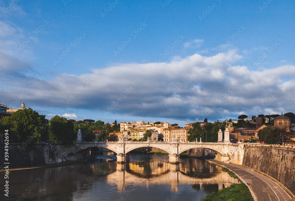 Rome cityscape with Ponte Umberto I bridge over the Tiber Italy Europe