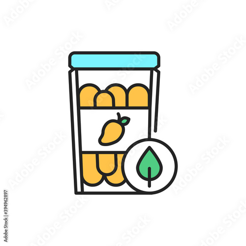 Dried mango packaging color line icon. Pictogram for web page, mobile app, promo.
