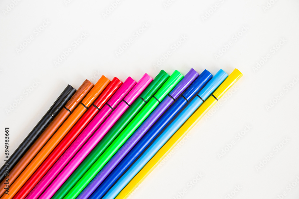 Colorful markets gradient on the white background, markers for painting and drawing