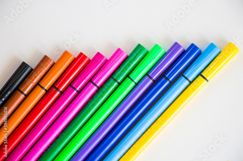 Colorful markets gradient on the white background, markers for painting and drawing