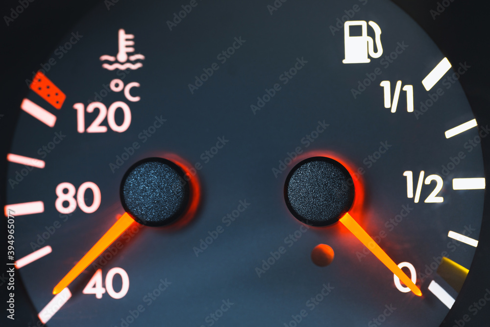 Naklejka premium Car dashboard before cold start - engine start