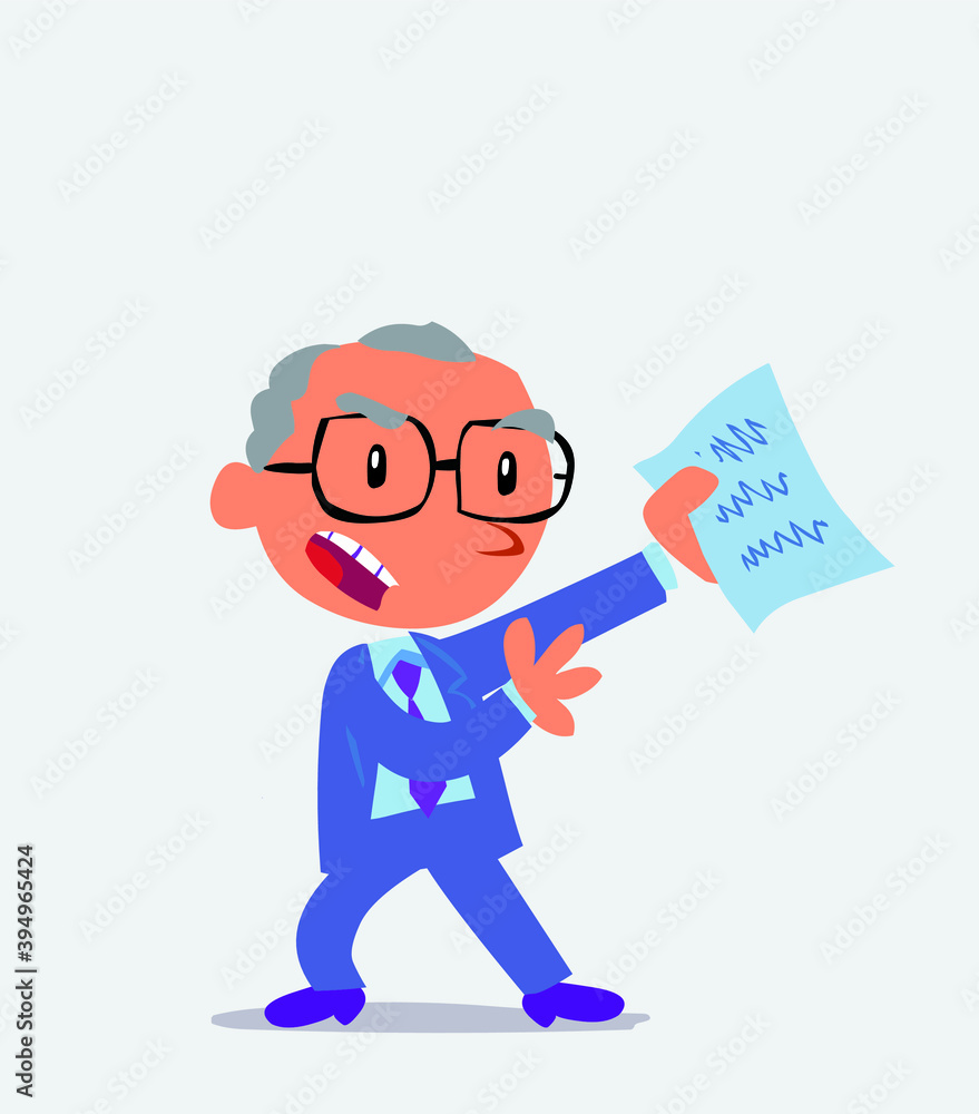 cartoon character of businessman arguing effusively with document in hand. cartoon character of businessman arguing effusively with document in hand.