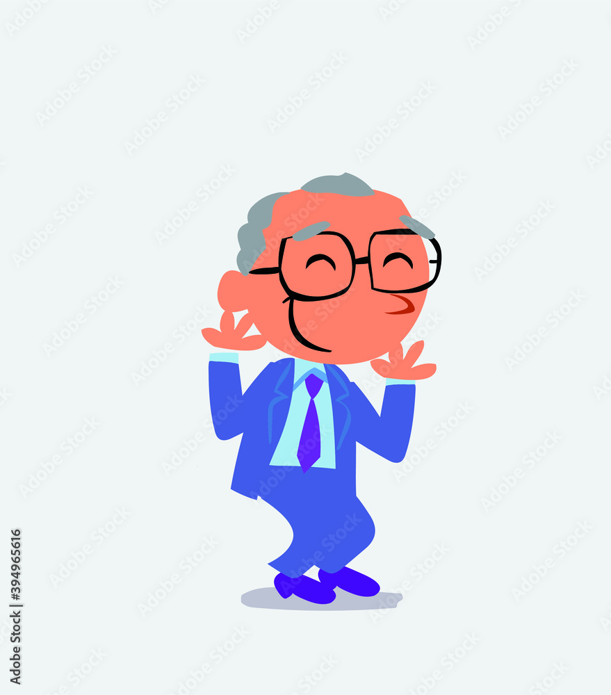  cartoon character of businessman shrinks somewhat shy