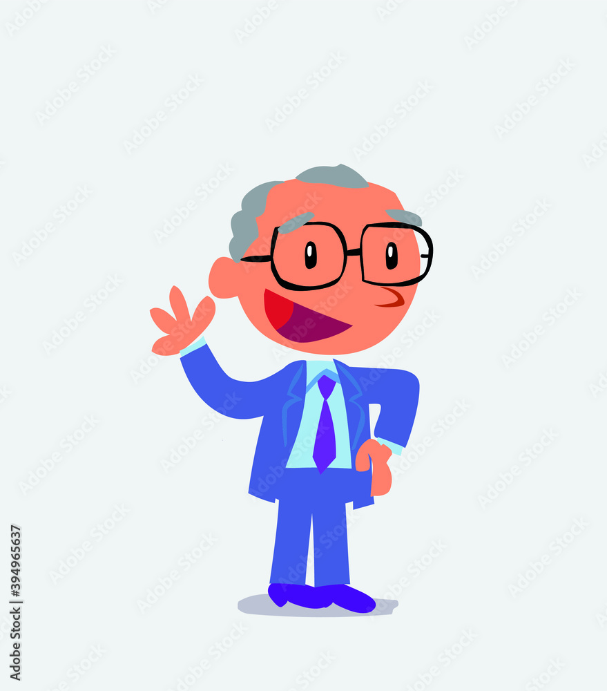  cartoon character of businessman waving happily