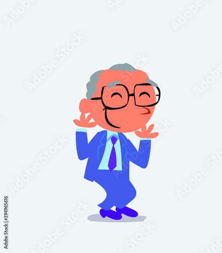  cartoon character of businessman shrinks somewhat shy