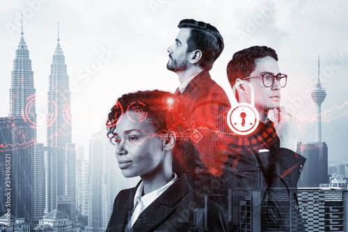Canvas Print Group of business colleagues as a part of multinational corporate team working on project to protect clients information at cybersecurity compliance division