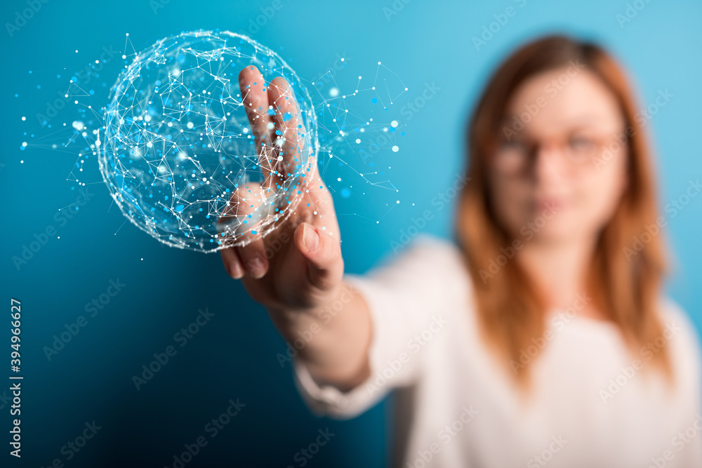 Naklejka premium Businessman using data network with his fingers.