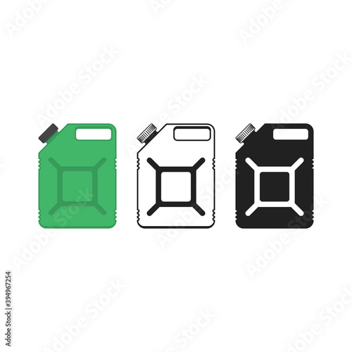 Gasoline Canisters set in flat style, isolated on white background. Jerrycan for petrol or engine oil. Fuel container jerry can icon.
