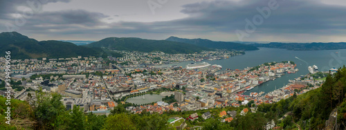  panorama of the city Bergen, capital of the fjords norway, urban landscape from a natural park located on a mountain