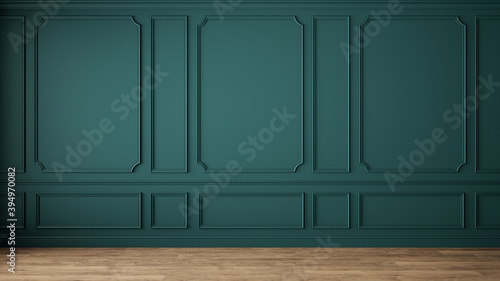 Fotografie, Obraz Modern classic green empty interior with wall panels and wooden floor