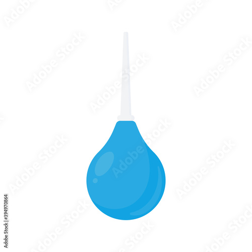 Blue enema for hygiene human ogran, icon isolated on white background. Medical instrument. Cartoon flat design. Vector illustration.