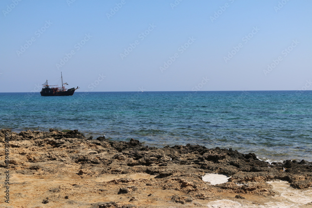 black ship on the Mediterranean sea Cyprus
